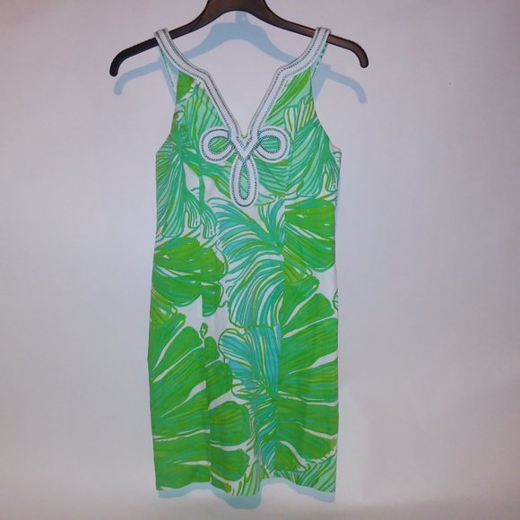 Lilly Pulitzer Tessa Dress Size 2 Shift Tropical Green White Embroidered Zip Up - Picture 6 of 15